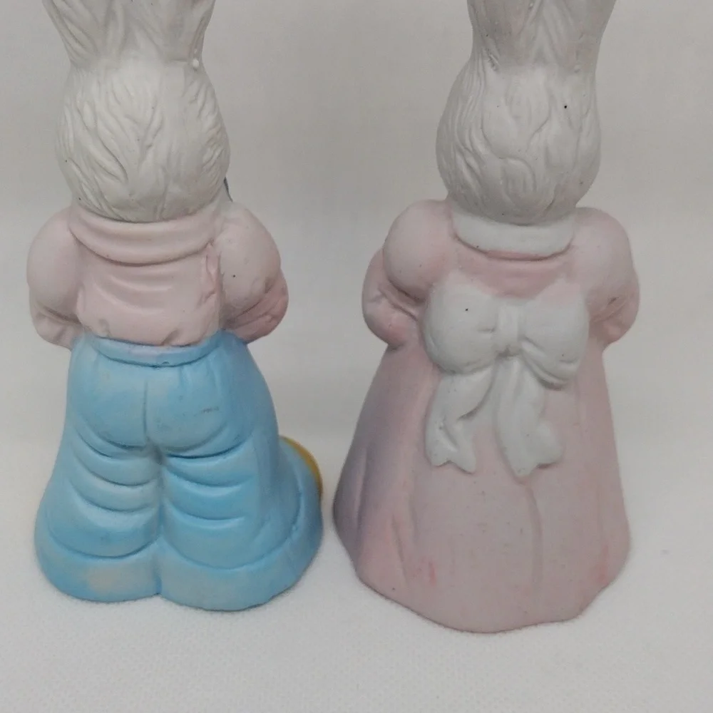 Vintage 1995 Hermitage Pottery‎ Easter Lane Collection Boy & Girl Bunny Bells
